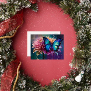 Blue butterfly and the Dahlia Foil Holiday Postcard