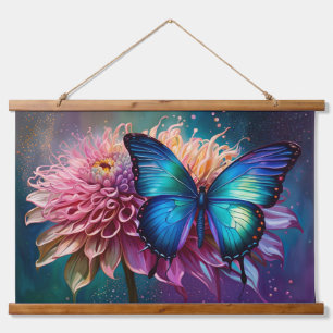 Blue butterfly and the Dahlia Hanging Tapestry