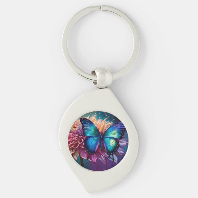  Blue butterfly and the Dahlia Key Ring (Front)