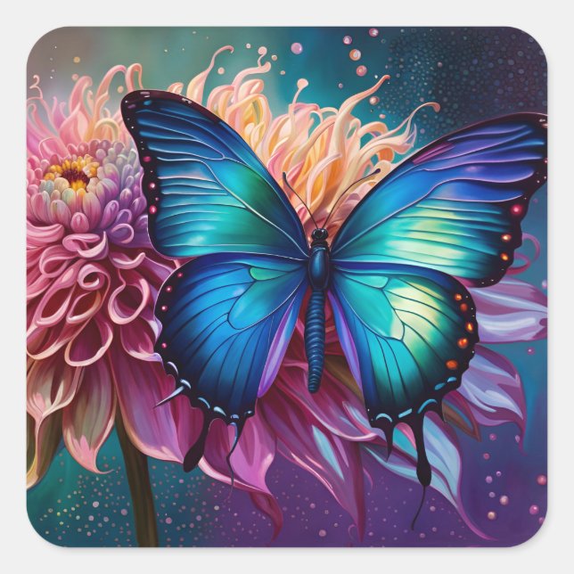  Blue butterfly and the Dahlia Square Sticker (Front)