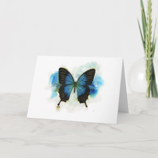 Blue Butterfly Any Occasion Stationery Note Card (Front)