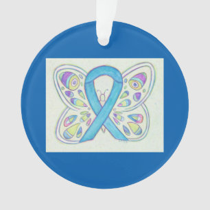 Blue Butterfly Awareness Ribbon Christmas Ornament