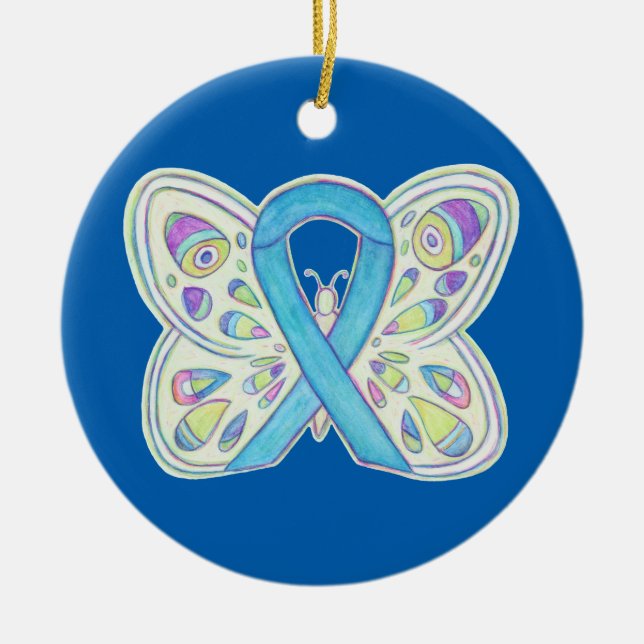 Blue Butterfly Awareness Ribbon Custom Ornaments (Front)