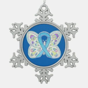 Blue Butterfly Awareness Ribbon Holiday Ornaments