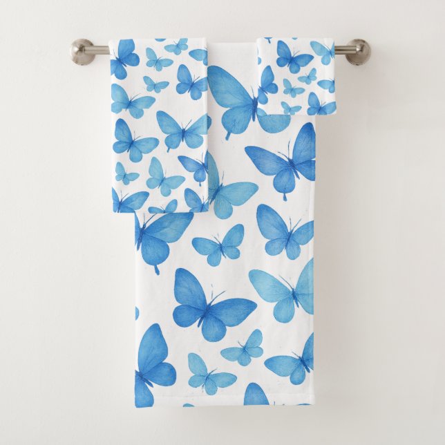 Blue Butterfly Bath Towel Set (Insitu)