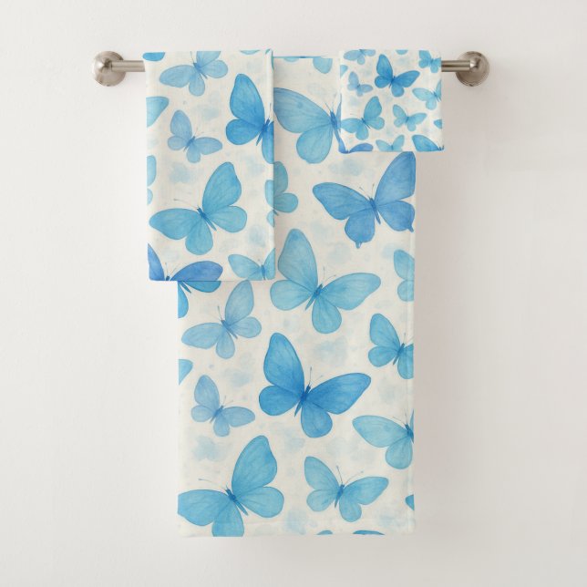 Blue Butterfly Bath Towel Set (Insitu)