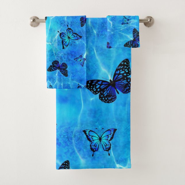 Blue Butterfly Bath Towel Set (Insitu)