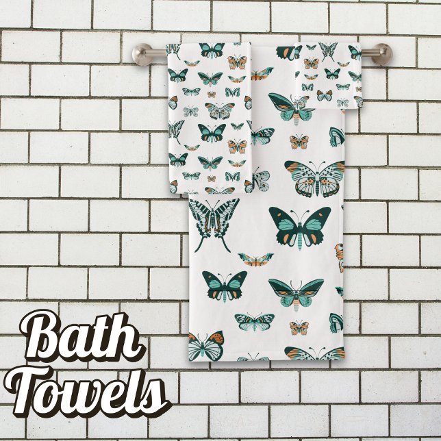 Blue Butterfly Bath Towel Set (Embrace Calm: Serene Butterflies Grace Your Modern Bath.)