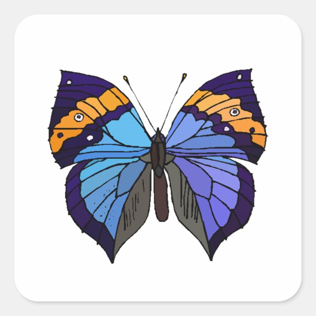 Blue butterfly beautiful cute trendy square sticker (Front)