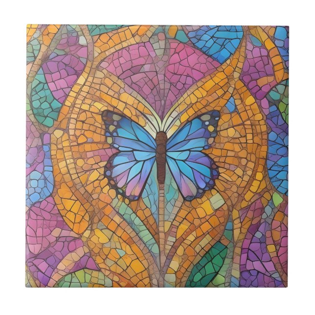 Blue Butterfly Beautiful Mosaic Tile (Front)