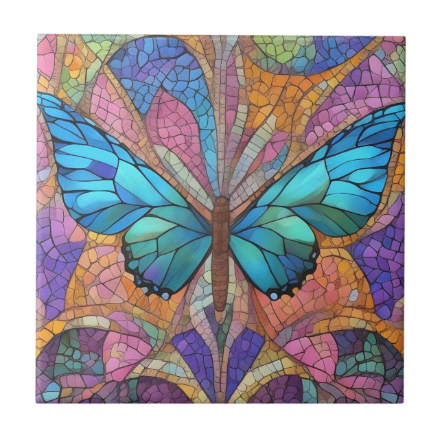 Blue Butterfly Beautiful Mosaic Tile (Front)