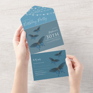 Blue Butterfly Birthday All In One Invitation