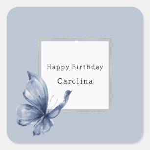 Blue Butterfly Birthday Square Sticker