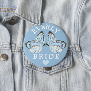 Blue Butterfly Bliss Brides Badge with Cute Heart