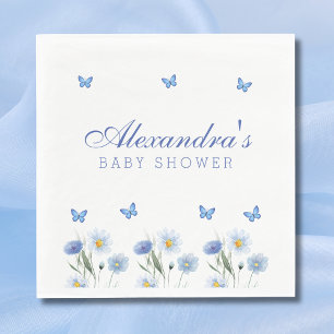 Blue Butterfly Boho Floral Wildflower Baby Shower Napkin
