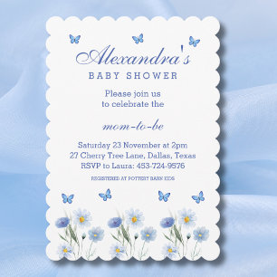 Blue Butterfly Boho Wildflower Baby Shower Invitation