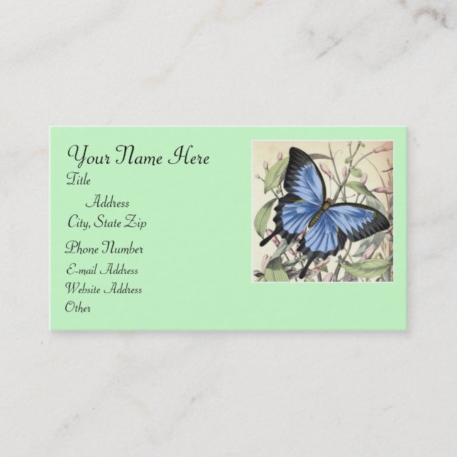 Blue Butterfly Business Card with Address (Front)