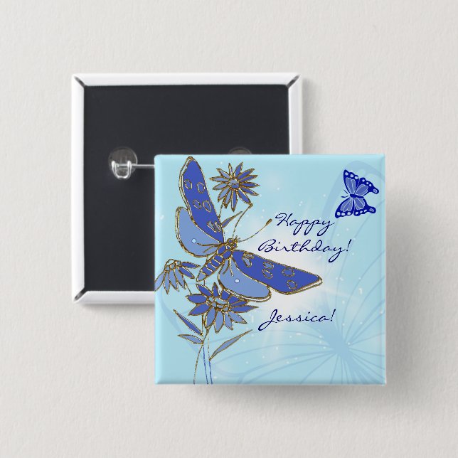 Blue Butterfly Button (Front & Back)