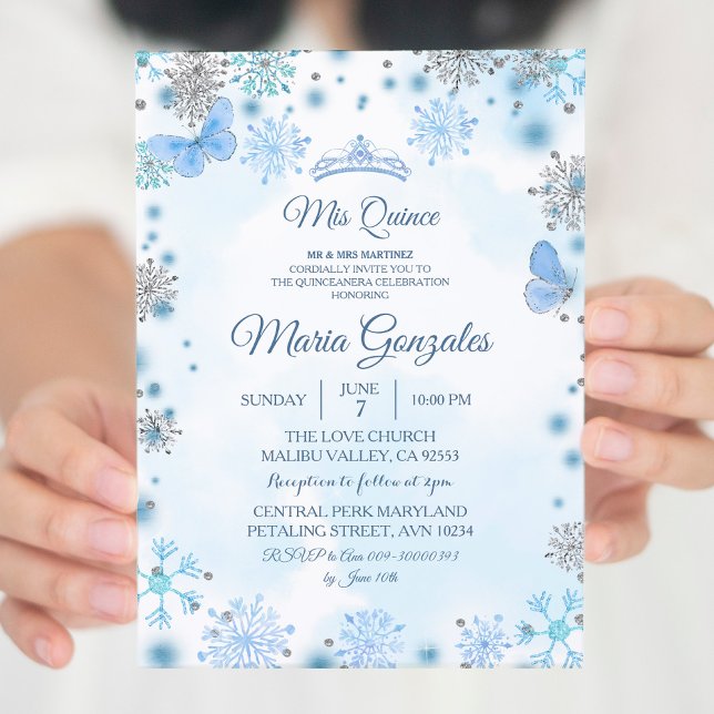 Blue Butterfly Christmas Season Mis Quince Invite (Creator Uploaded)