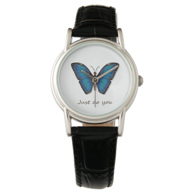 Blue butterfly classic leather watch (Front)