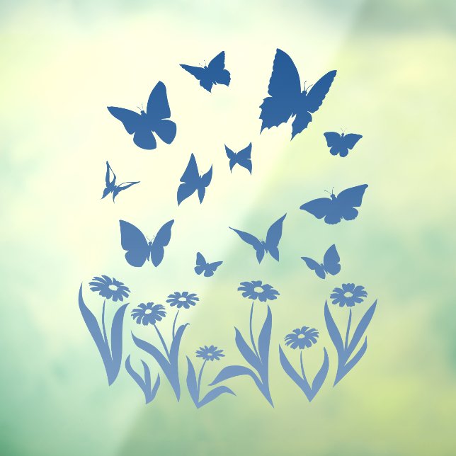 Blue Butterfly Decal Butterfly Flower Window Cling (Sheet 3)