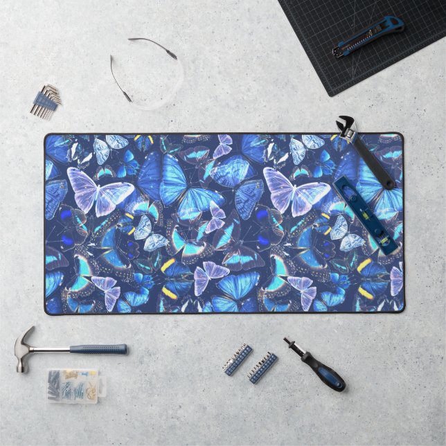 Blue Butterfly Dreamy Whimsical Workspace Decor Desk Mat (Workstation)