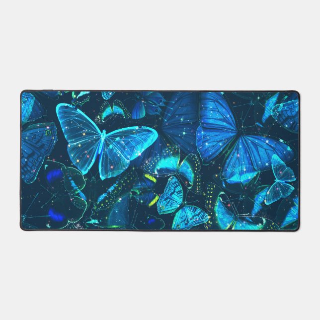Blue Butterfly Dreamy Whimsical Workspace Decor Desk Mat (Front)