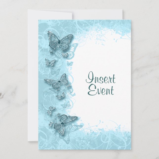 Blue butterfly elegant birthday wedding invitation (Front)