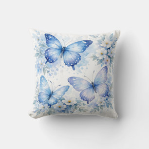 Blue Butterfly Floral Arrangement Cushion