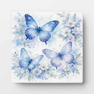 Blue Butterfly Floral Arrangement Plaque