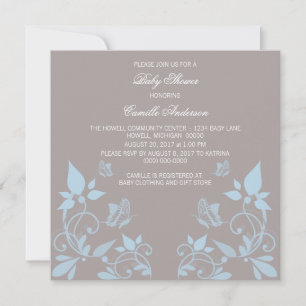 Blue Butterfly Floral Baby Shower Invite