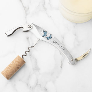 Blue Butterfly Floral Corkscrew