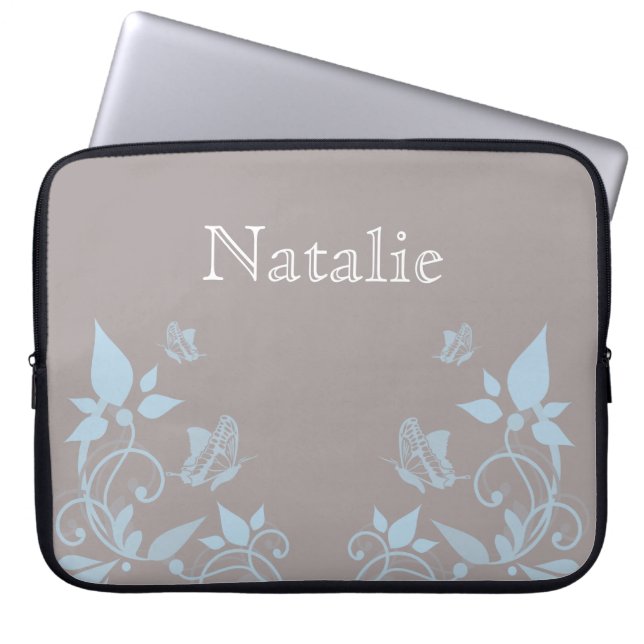 Blue Butterfly Floral Electronics Sleeve (Front)