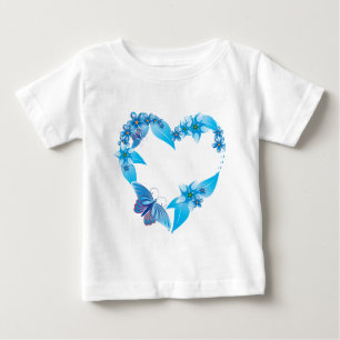 Blue Butterfly Floral Heart Baby T-Shirt