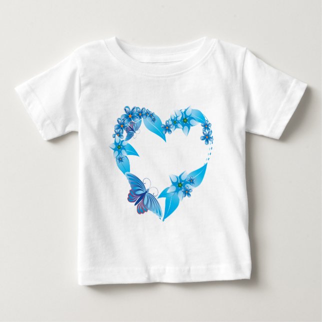 Blue Butterfly Floral Heart Baby T-Shirt (Front)