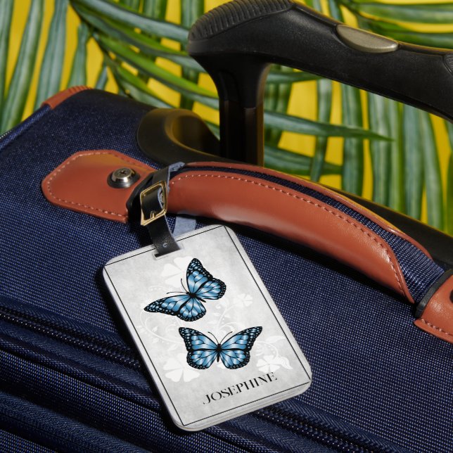 Blue Butterfly Floral Luggage Tag (Front Insitu 1)