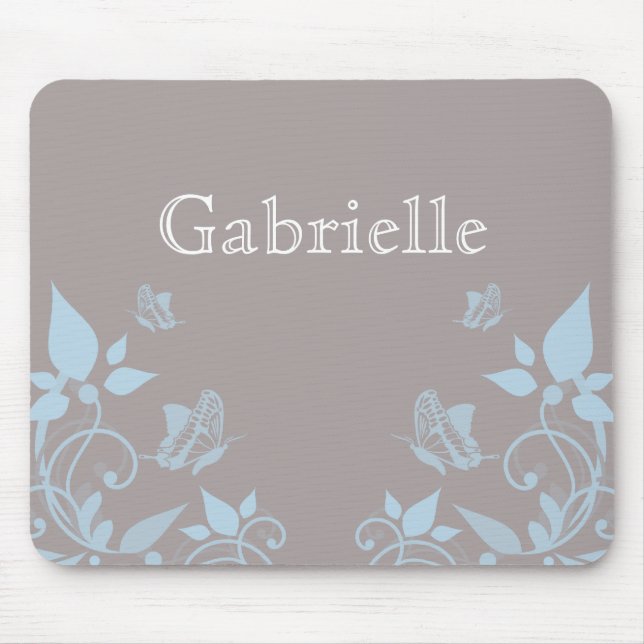 Blue Butterfly Floral Mousepad (Front)
