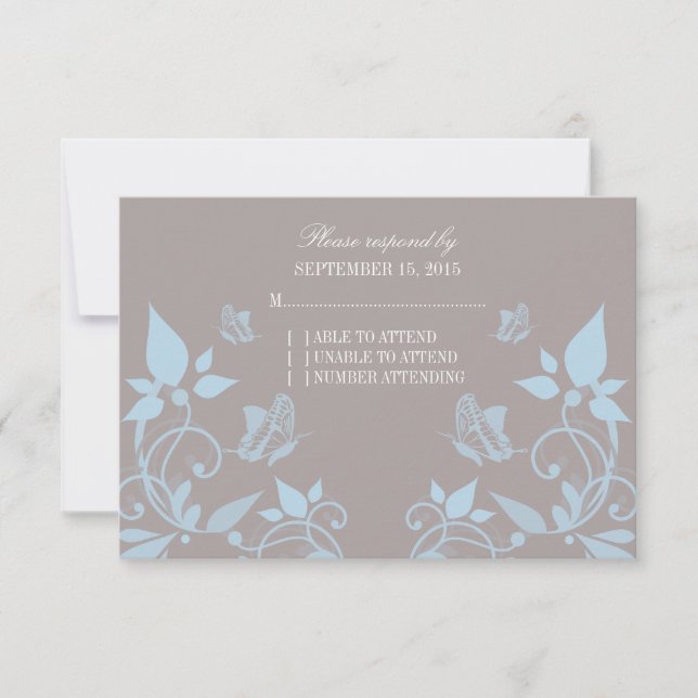 Blue Butterfly Floral Response Card (Front)