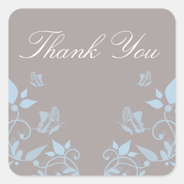Blue Butterfly Floral Thank You Stickers (Front)