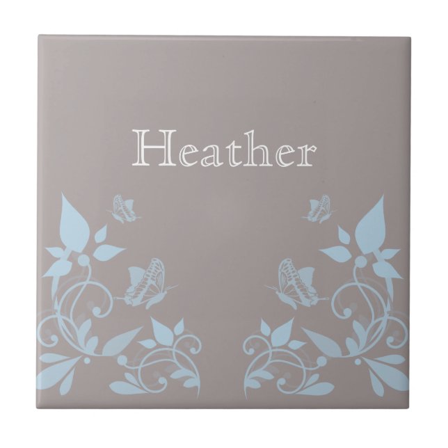 Blue Butterfly Floral Tile (Front)