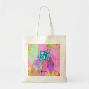 Blue Butterfly  Floral Tote Bag