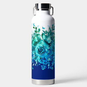 Blue Butterfly Floral Water Bottle
