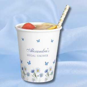Blue Butterfly Floral Wildflower Bridal Shower Paper Cups