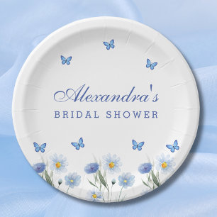 Blue Butterfly Floral Wildflower Bridal Shower Paper Plate