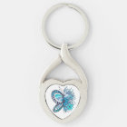 Blue Butterfly Flower Heart Keychain