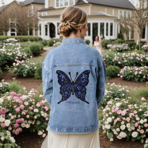 Blue Butterfly Folk Art Personalised Denim Jacket