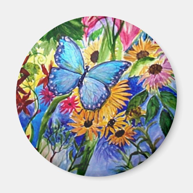 Blue Butterfly Garden Magnet (Front)