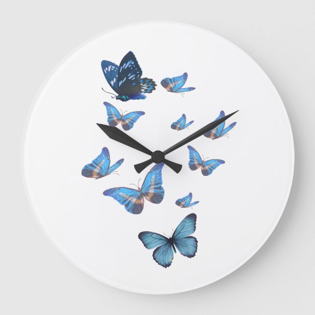 Blue Butterfly Garden Wall Clock – Elegant Nature  (Front)