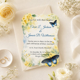 Blue Butterfly Garden Watercolor Wedding Invitation