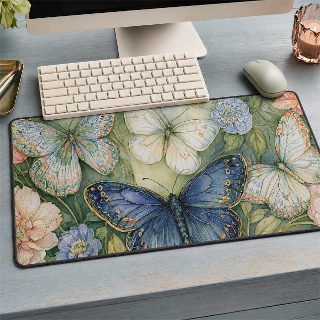 Blue Butterfly Garden with Romantic Florals Desk Mat (Creator Uploaded)